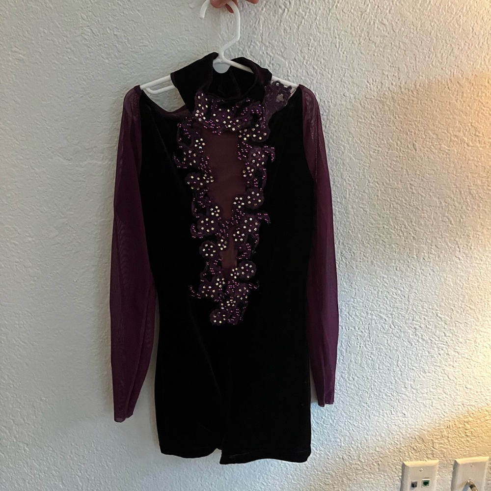 Black and Purple Long Sleeve Dress with Embellishments